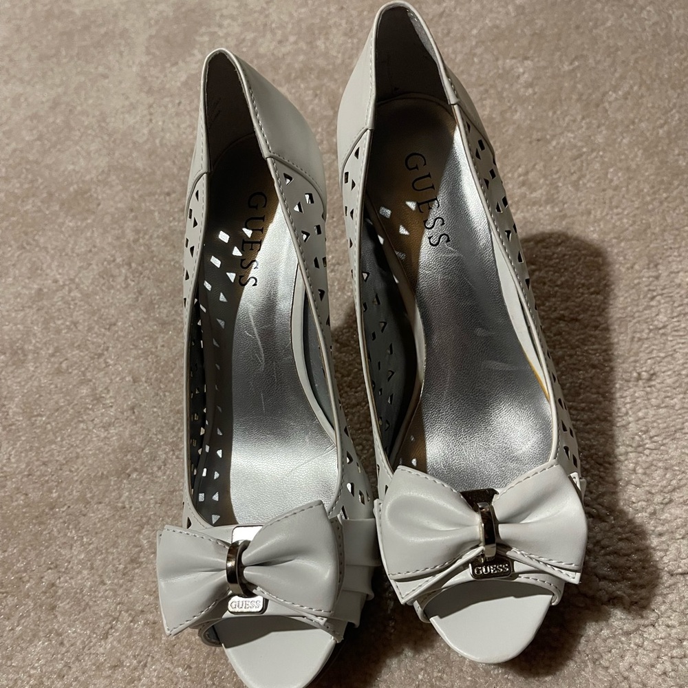 White Guess platform heels